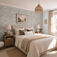 Petal Reflection Wallpaper in Pinks and Lilac on Sage Green