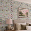 Petal Reflection Wallpaper in Pinks and Lilac on Sage Green