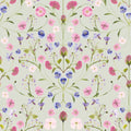 Petal Reflection Wallpaper in Pinks and Lilac on Sage Green