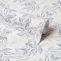Petite Layered Leaves Wallpaper in Blue on Cream