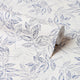 Petite Layered Leaves Wallpaper in Blue on Cream