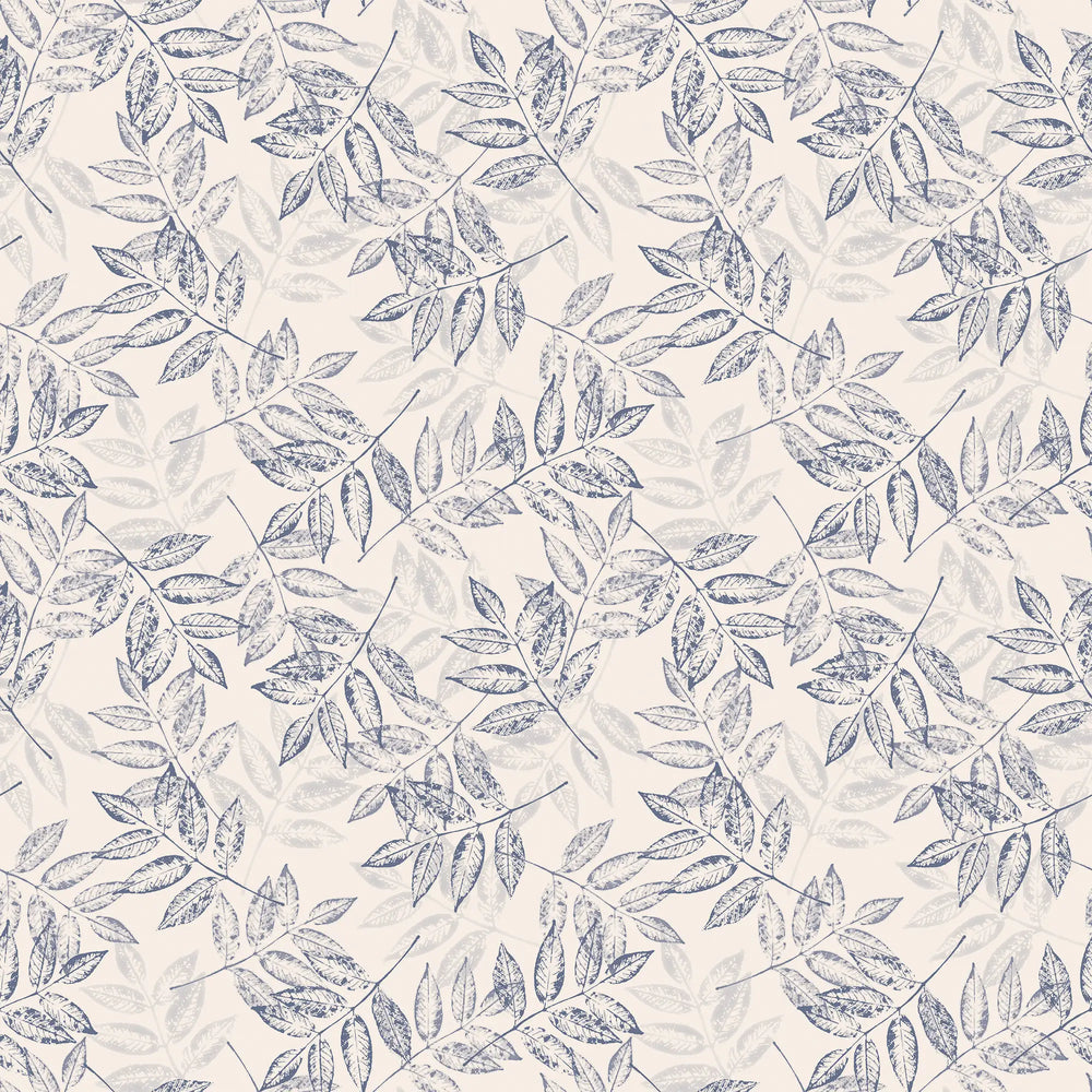 Petite Layered Leaves Wallpaper in Blue on Cream