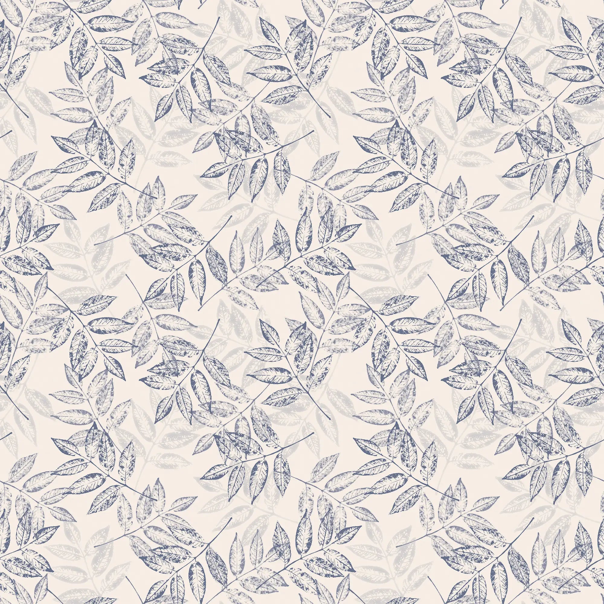 Petite Layered Leaves Wallpaper in Blue on Cream