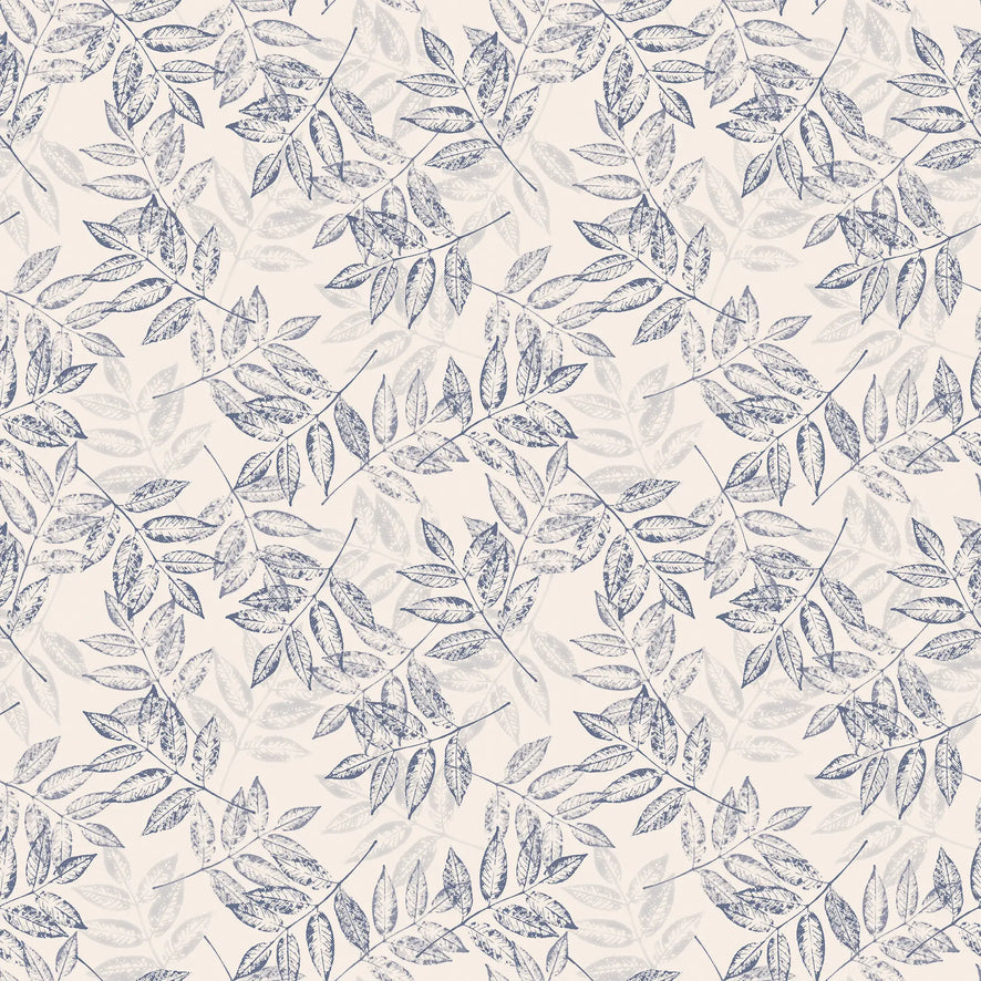 Petite Layered Leaves Wallpaper in Blue on Cream