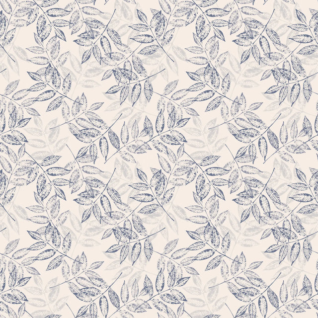 Petite Layered Leaves Wallpaper in Blue on Cream