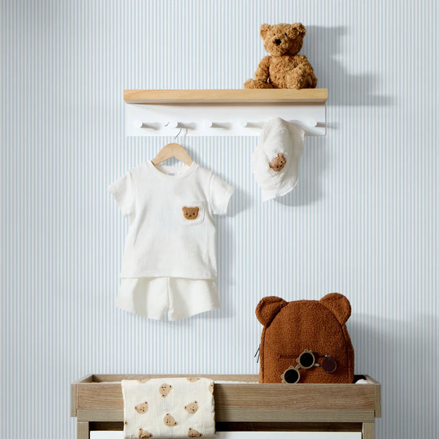 Pin Stripe Wallpaper in Soft Blue