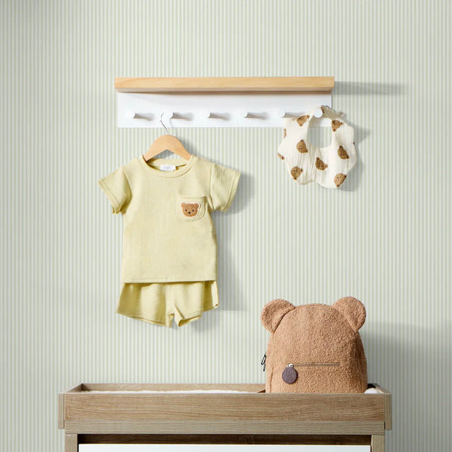 Pin Stripe Wallpaper in Soft Sage