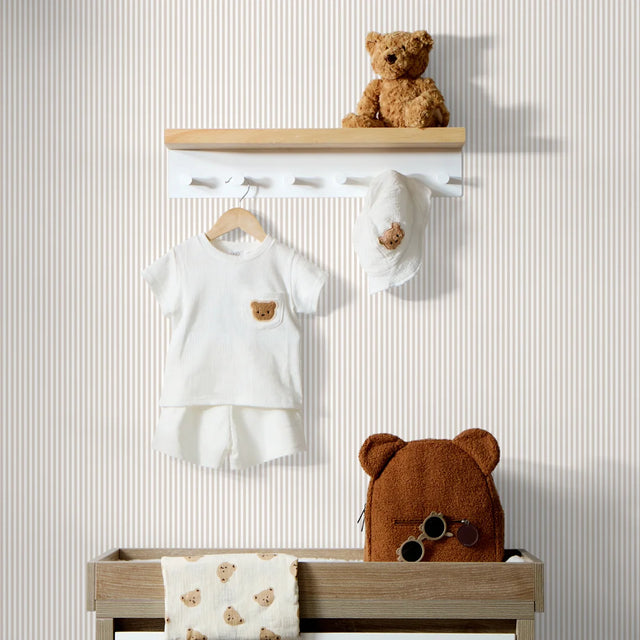 Pin Stripe Wallpaper in Stone