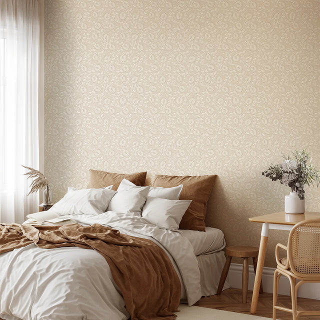 Pomegranate Passion Wallpaper in Almond Latte