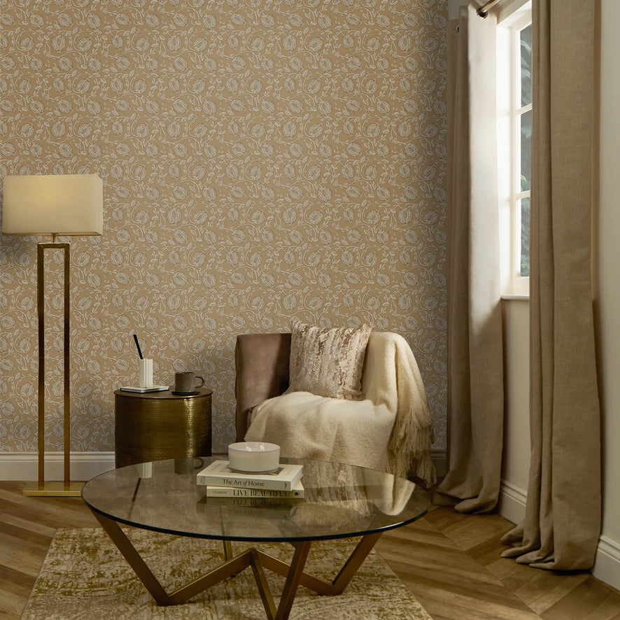Pomegranate Passion Wallpaper in Caramel Latte