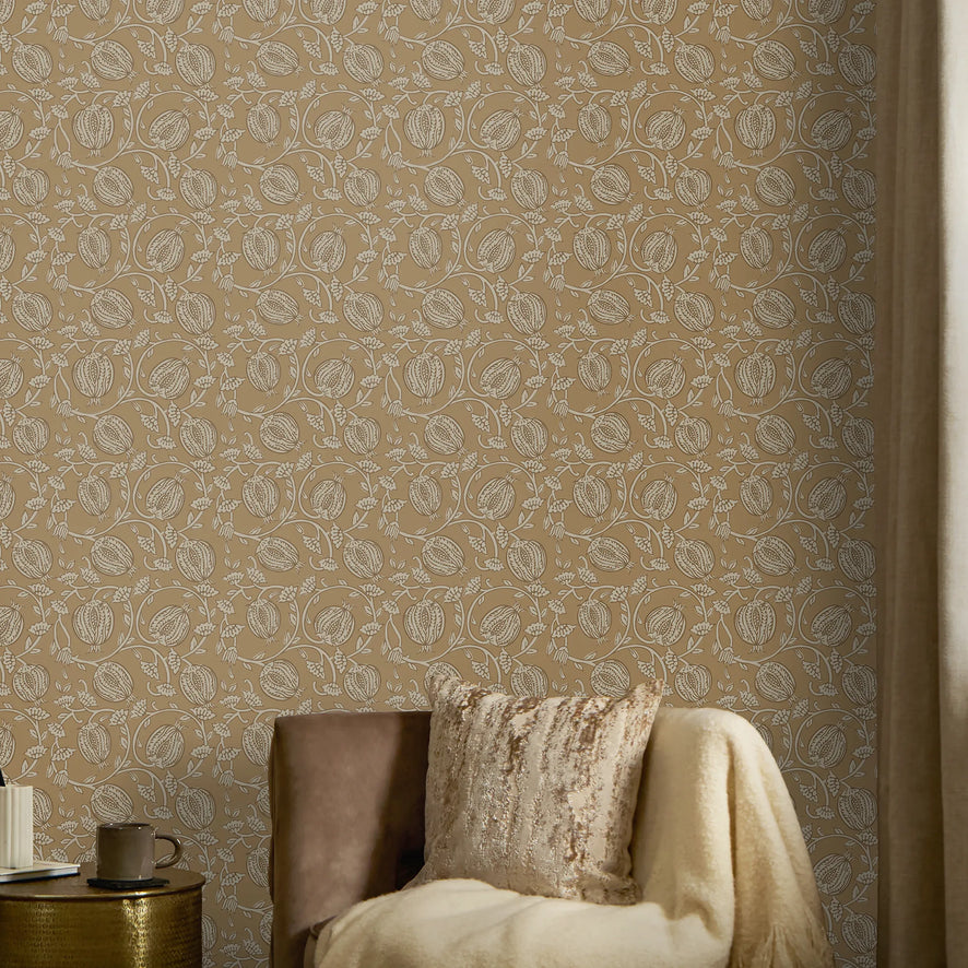Pomegranate Passion Wallpaper in Caramel Latte