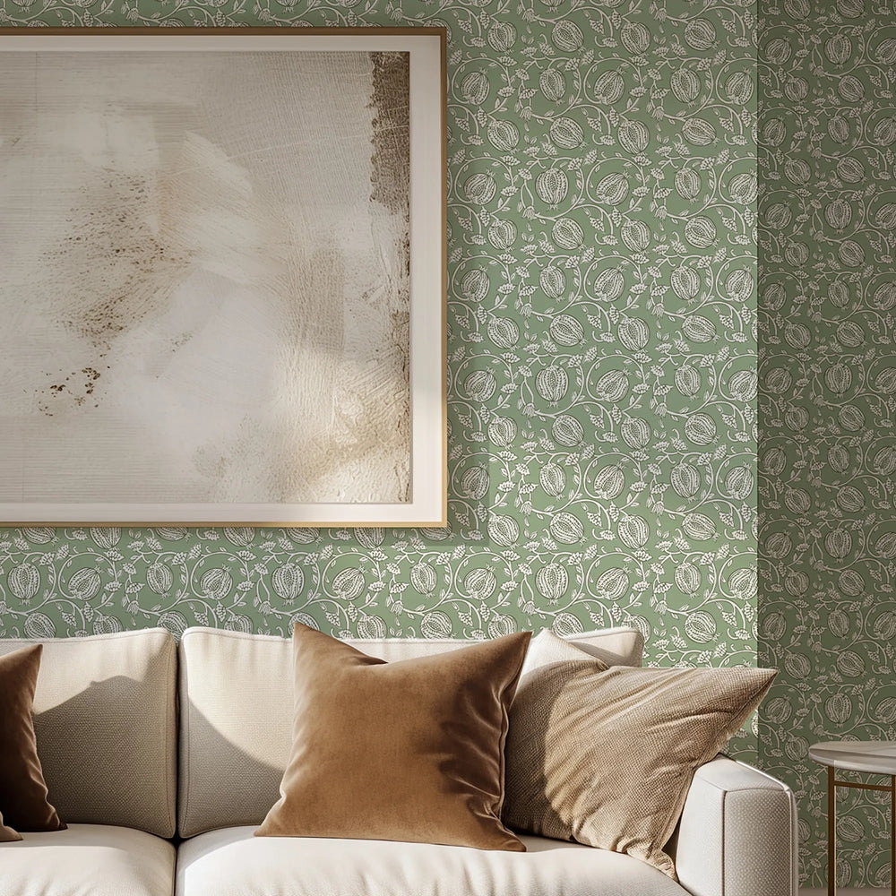 Pomegranate Passion Wallpaper in Pistachio