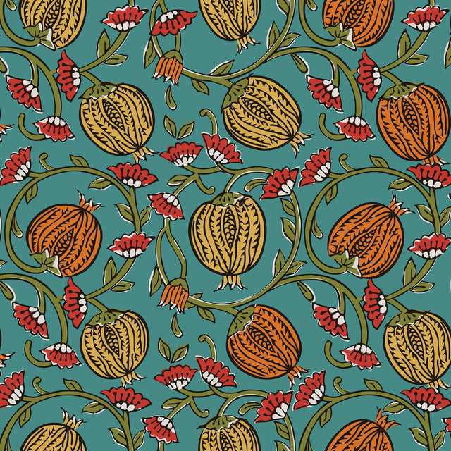 Pomegranate Passion Wallpaper in Teal