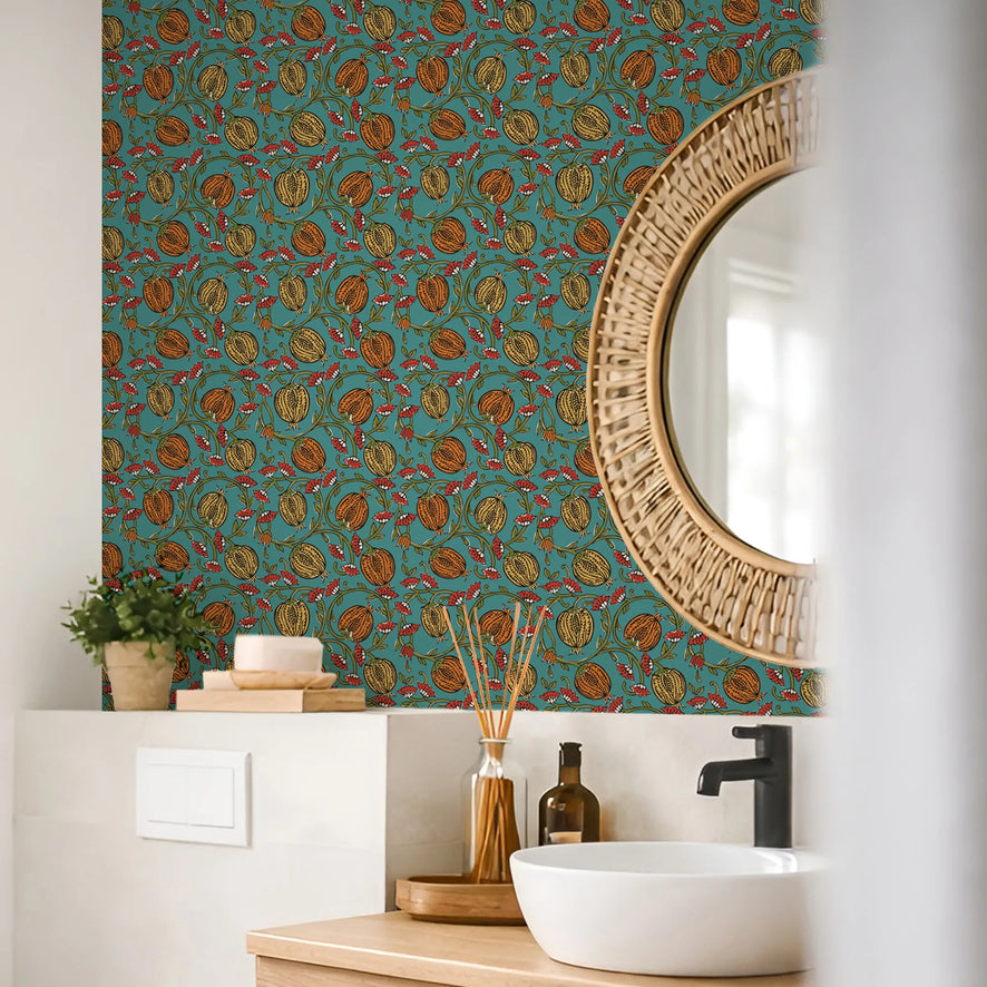 Pomegranate Passion Wallpaper in Teal