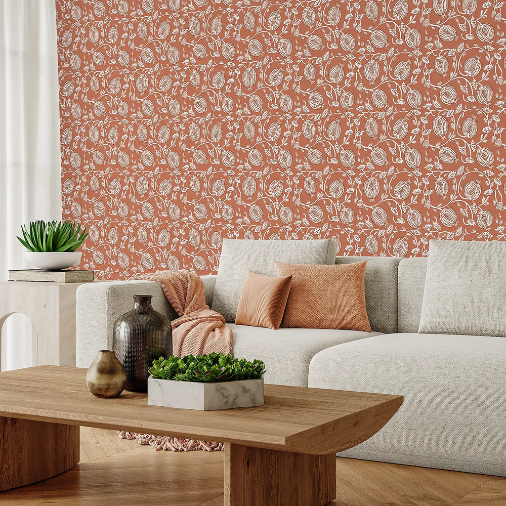 Pomegranate Passion Wallpaper in Terracotta