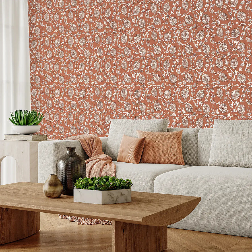 Pomegranate Passion Wallpaper in Terracotta