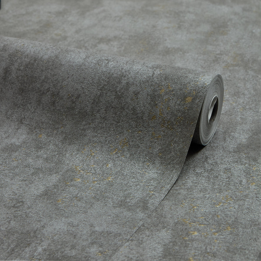 Pori Wallpaper in Graphite with Gold Metallic
