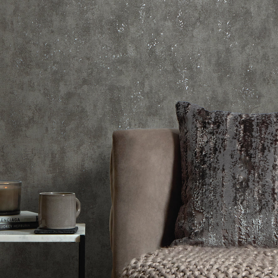 Pori Wallpaper in Grey with Silver Metallic
