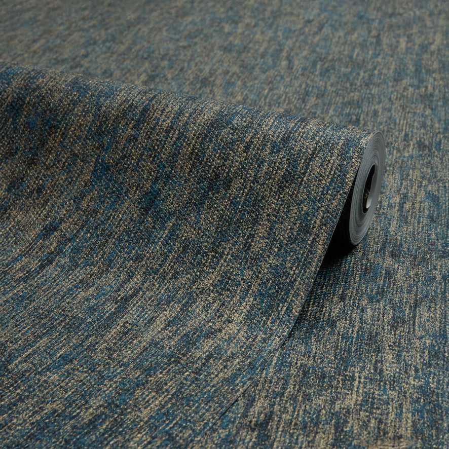 Porto Wallpaper in Denim Blue and Gold Metallic