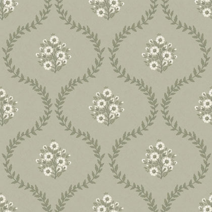 Posy Trellis Wallpaper in Cream on Organic Green