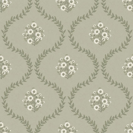 Posy Trellis Wallpaper in Cream on Organic Green