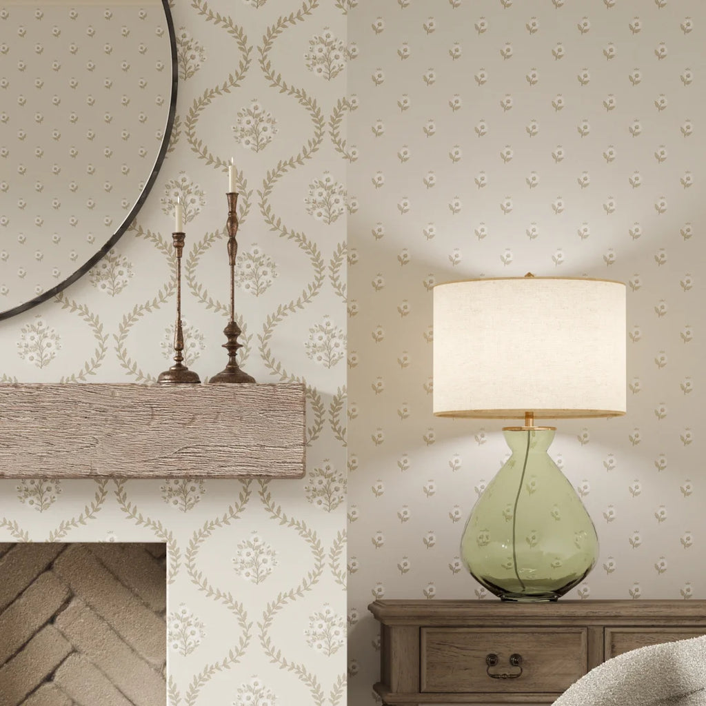 Posy Trellis Wallpaper in Taupe on Cream