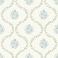 Posy Trellis Wallpaper in Blue and Sage on Cream