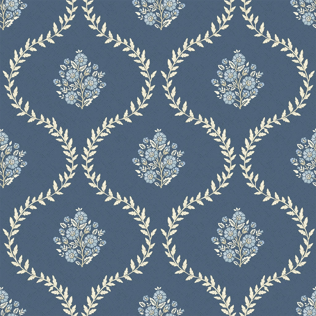 Posy Trellis Wallpaper in Cream on Navy