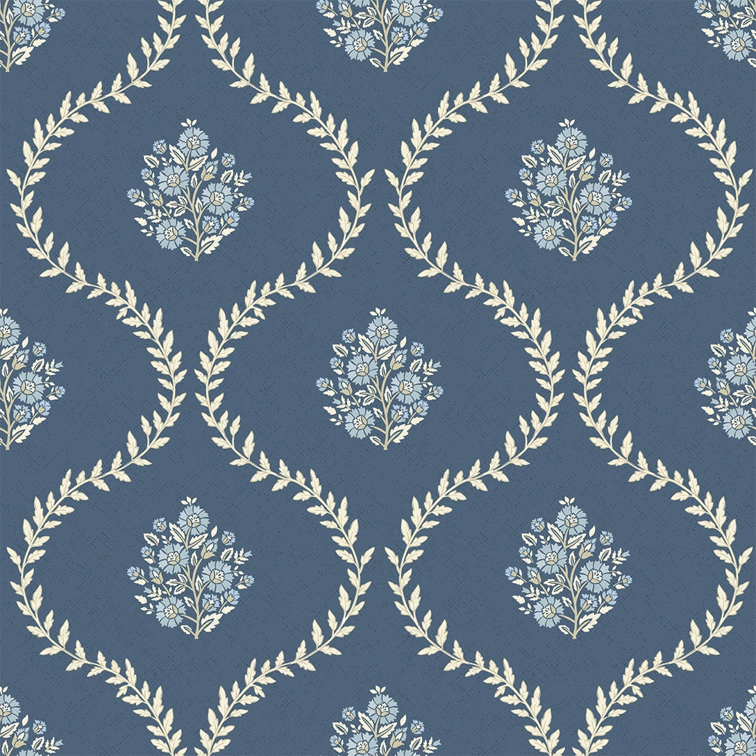 Posy Trellis Wallpaper in Cream on Navy