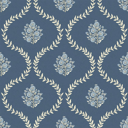 Posy Trellis Wallpaper in Cream on Navy