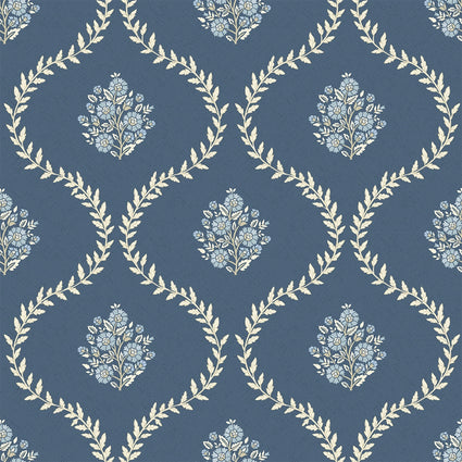 Posy Trellis Wallpaper in Cream on Navy