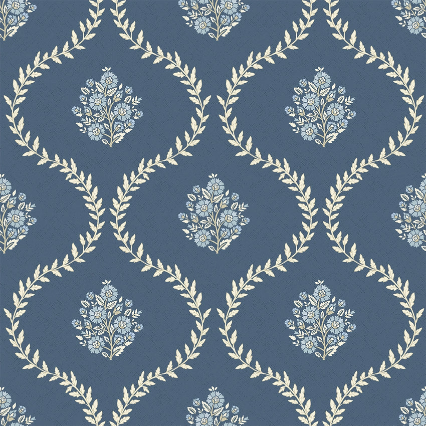 Posy Trellis Wallpaper in Cream on Navy