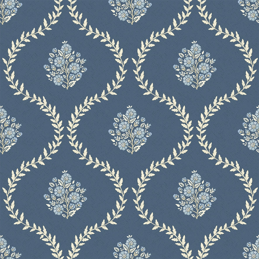 Posy Trellis Wallpaper in Cream on Navy