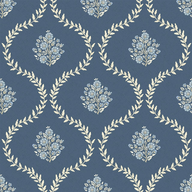 Posy Trellis Wallpaper in Cream on Navy