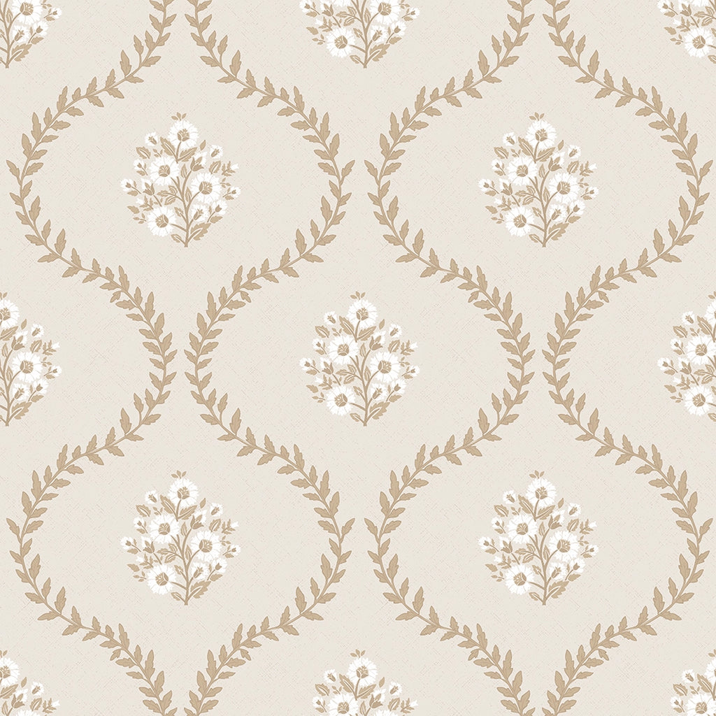 Posy Trellis Wallpaper in Taupe on Cream