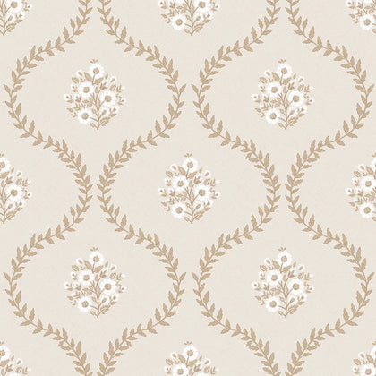 Posy Trellis Wallpaper in Taupe on Cream