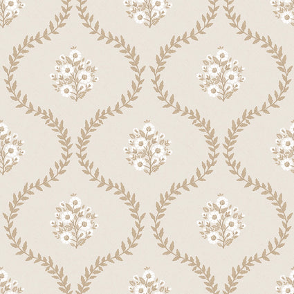 Posy Trellis Wallpaper in Taupe on Cream