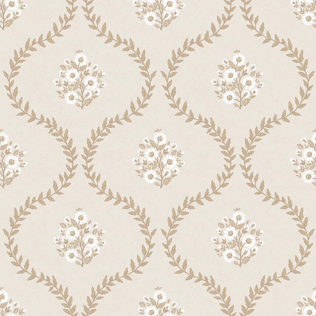Posy Trellis Wallpaper in Taupe on Cream