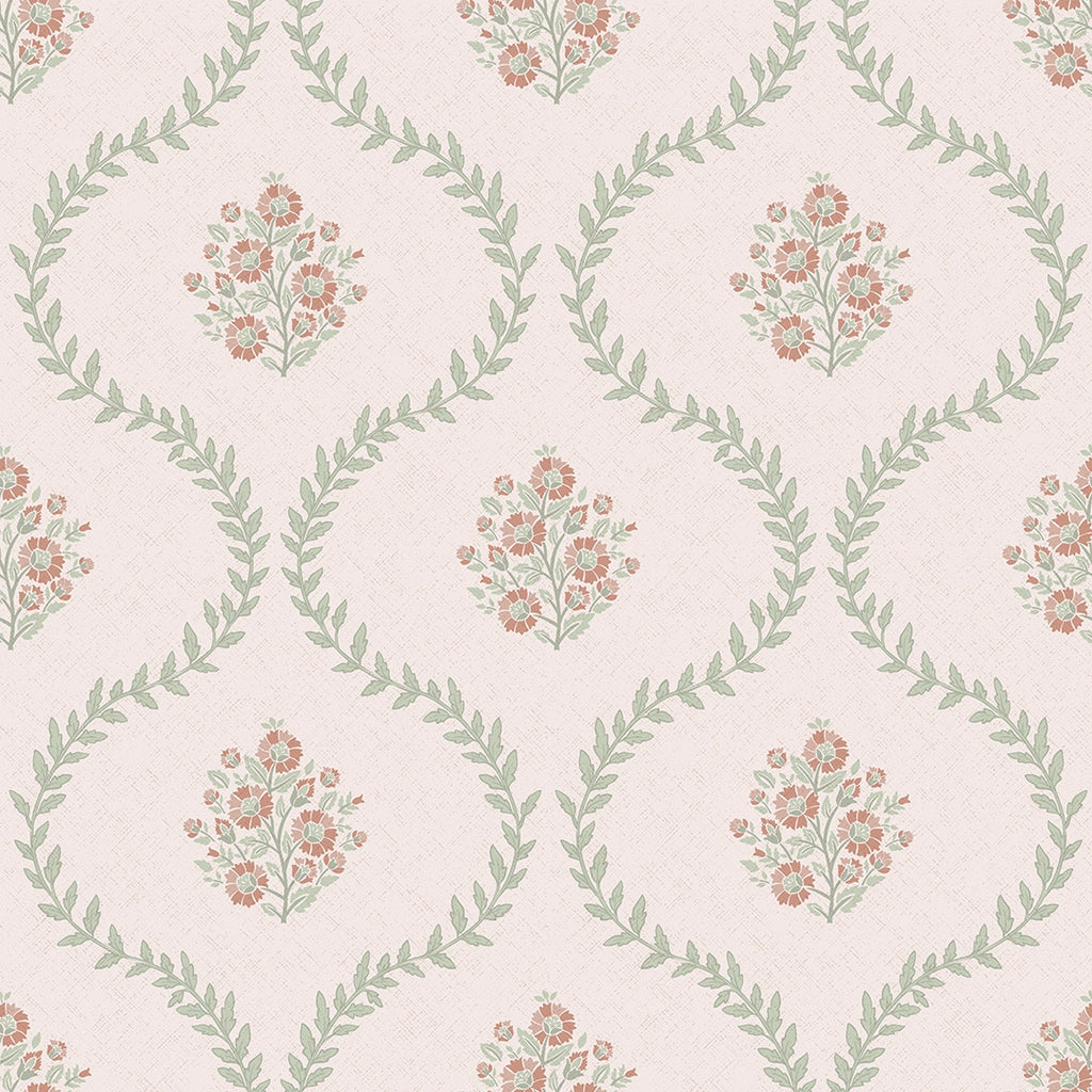 Posy Trellis Wallpaper in Vintage Pink and Sage