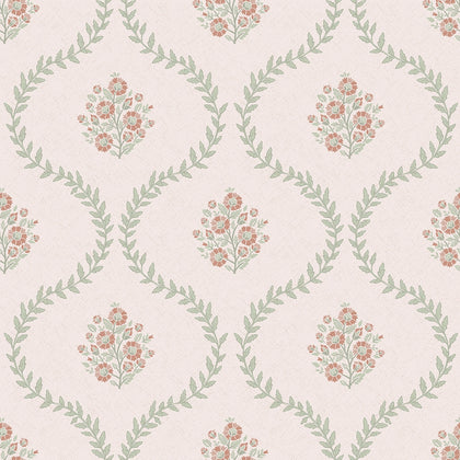 Posy Trellis Wallpaper in Vintage Pink and Sage