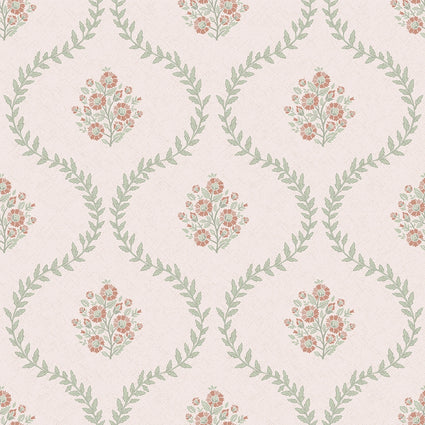 Posy Trellis Wallpaper in Vintage Pink and Sage