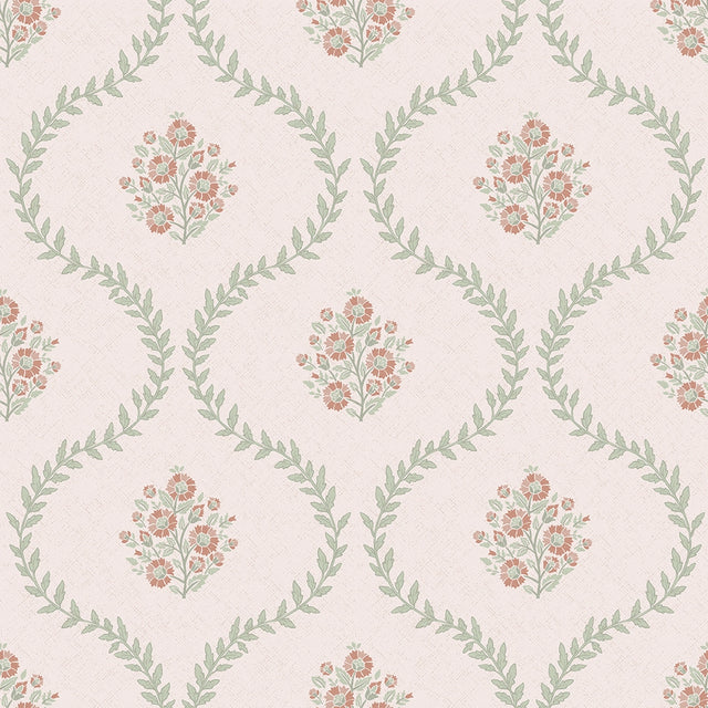Posy Trellis Wallpaper in Vintage Pink and Sage
