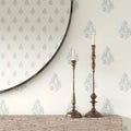 Posy Wallpaper in Blue and Sage on Cream