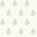 Posy Wallpaper in Blue and Sage on Cream