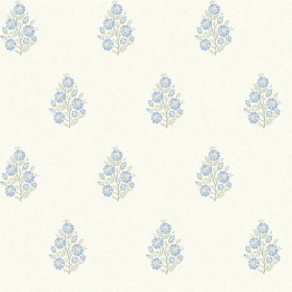 Posy Wallpaper in Blue and Sage on Cream