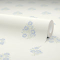 Posy Wallpaper in Blue and Sage on Cream