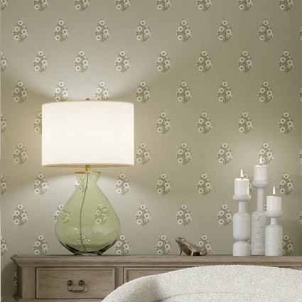 Posy Wallpaper in Cream on Organic Green