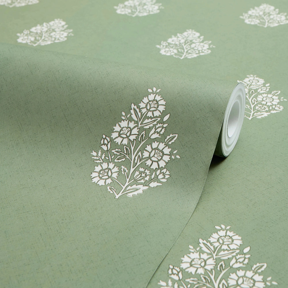 Posy Wallpaper in Cream on Pistachio