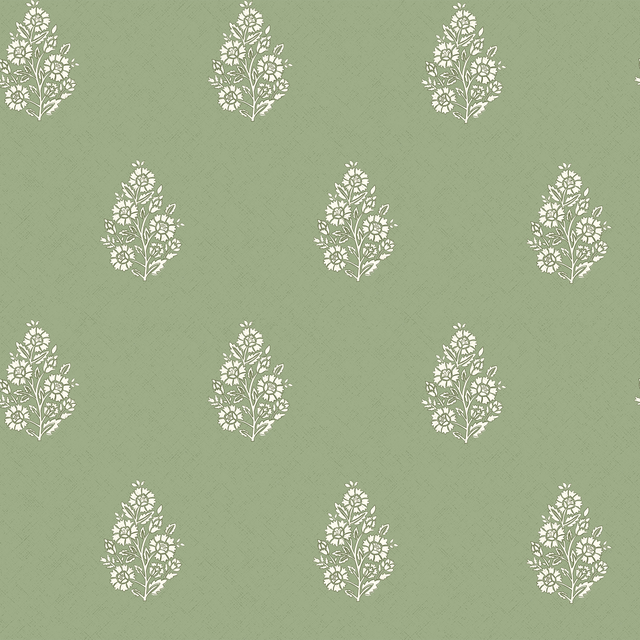 Posy Wallpaper in Cream on Pistachio