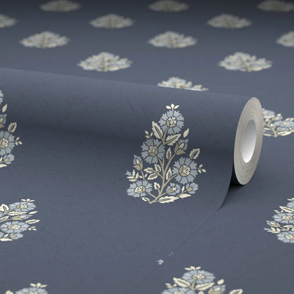 Posy Wallpaper in Cream on Navy